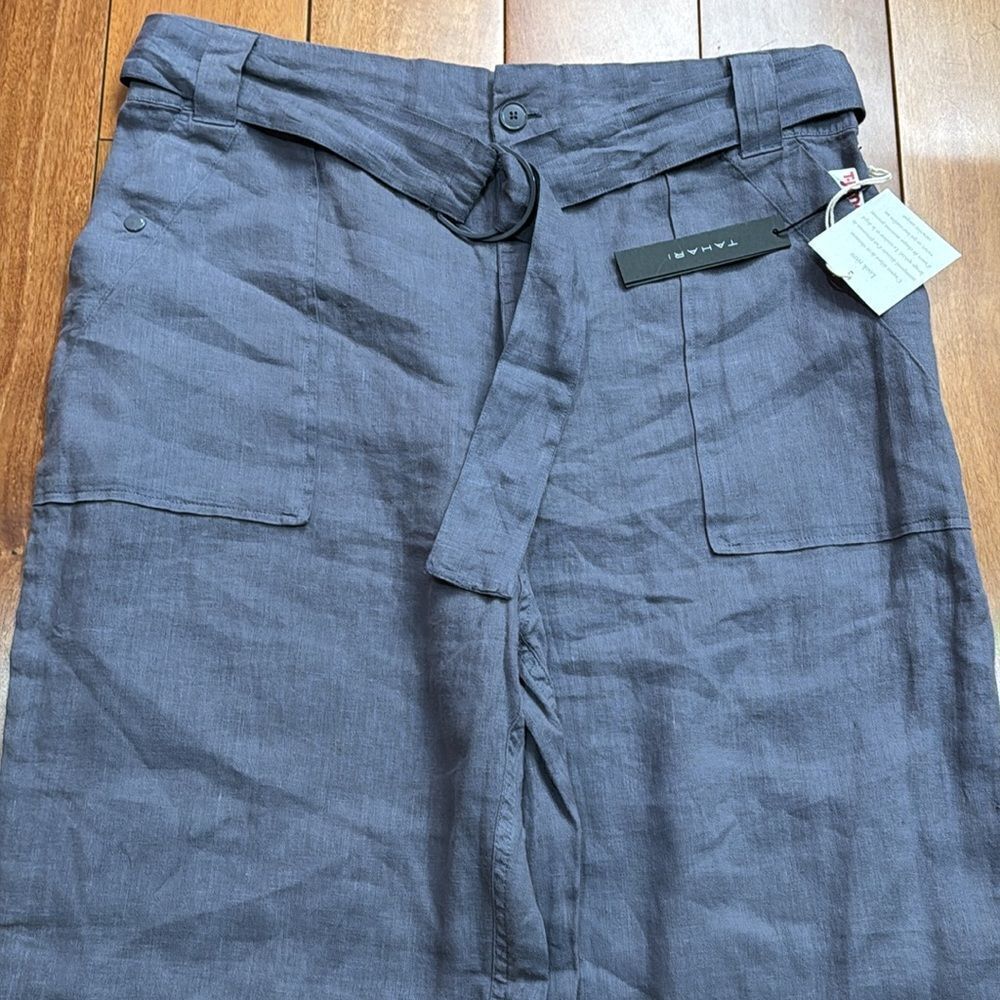 NWT Tahari Women Linen Blueish Grey‎ Pants Elastic Waist size XL - Picture 2 of 12